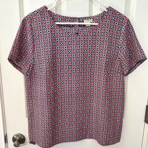 NWOT J.Crew Pink and Navy Pattern Blouse - Size Medium